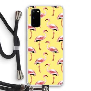 CaseCompany Flamingo's geel: Samsung Galaxy S20 Transparant Hoesje met koord