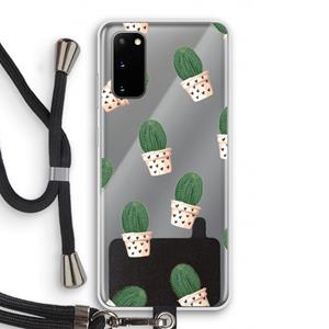 CaseCompany Cactusprint roze: Samsung Galaxy S20 Transparant Hoesje met koord