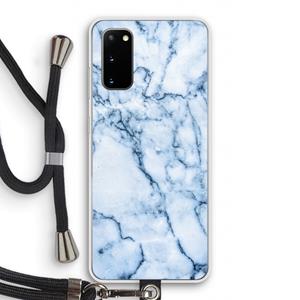 CaseCompany Blauw marmer: Samsung Galaxy S20 Transparant Hoesje met koord