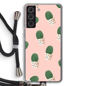 CaseCompany Cactusprint roze: Samsung Galaxy S21 FE Transparant Hoesje met koord