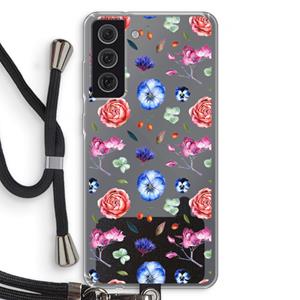 CaseCompany Bloemetjes: Samsung Galaxy S21 FE Transparant Hoesje met koord
