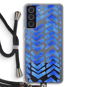 CaseCompany Blauwe pijlen: Samsung Galaxy S21 FE Transparant Hoesje met koord