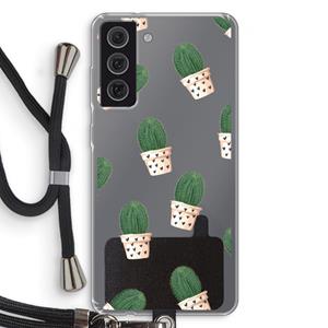 CaseCompany Cactusprint roze: Samsung Galaxy S21 FE Transparant Hoesje met koord