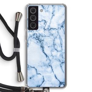 CaseCompany Blauw marmer: Samsung Galaxy S21 FE Transparant Hoesje met koord