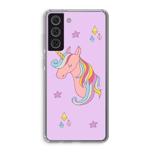 CaseCompany Roze eenhoorn: Samsung Galaxy S21 FE Transparant Hoesje