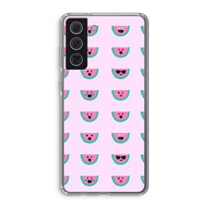 CaseCompany Smiley watermeloenprint: Samsung Galaxy S21 FE Transparant Hoesje