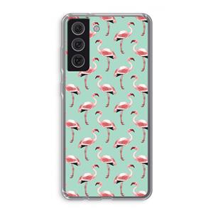 CaseCompany Flamingoprint groen: Samsung Galaxy S21 FE Transparant Hoesje