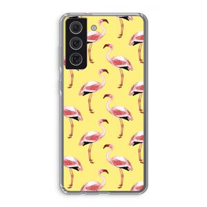 CaseCompany Flamingo's geel: Samsung Galaxy S21 FE Transparant Hoesje