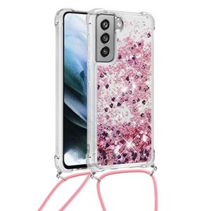 Backcover hoes met koord - Samsung Galaxy S21 FE - Glitter Rose Goud