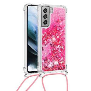 Backcover hoes met koord - Samsung Galaxy S21 FE - Glitter Roze