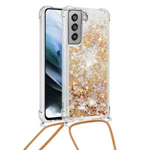 Backcover hoes met koord - Samsung Galaxy S21 FE - Glitter Goud