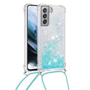 Backcover hoes met koord - Samsung Galaxy S21 FE - Glitter Lichtblauw