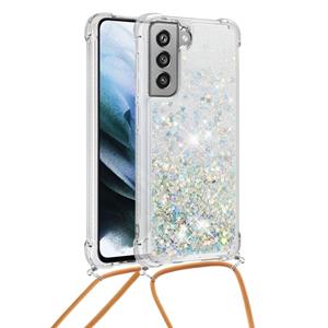 Lunso Backcover hoes met koord - Samsung Galaxy S21 FE - Glitter Zilver Goud