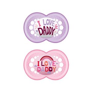 MAM Schnuller Original I love Daddy aus Silikon 6+ Monate, rosa/lila