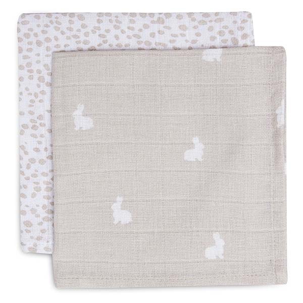 Jollein hydrofiel monddoekje Dotted&Rabbit Nougat GOTS 2pack
