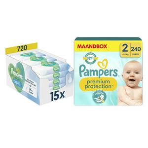 Pampers Premium Protection Luiers Maat 2 en Harmonie Aqua Billendoekjes 720 stuks Pakket