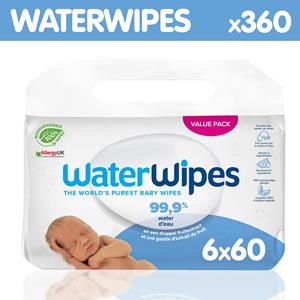 Waterwipes  Billendoekjes - Gevoelige huid - 6 x 60 stuks - Plasticvrij