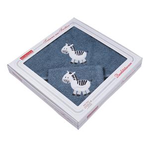 WÖRNER SÜDFROTTIER Set badhanddoek en washandje met kap Zebra donkerblauw 80 x 80 cm