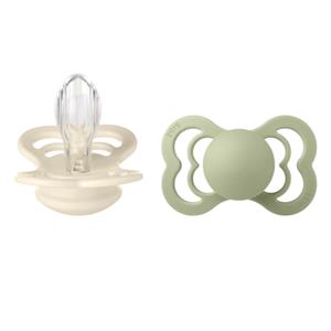 BIBS Fopspeen Supreme Ivory & Sage silicone 6-36 maanden, 2 stuks.