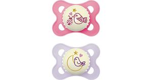 MAM Fopspeen Pure Night silicone 2 stuks 0-6 maanden vogel/maan