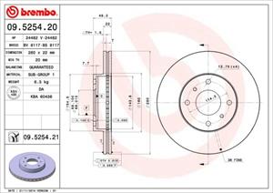 Remschijf BREMBO 09.5254.20, Vóór, 1 stuk