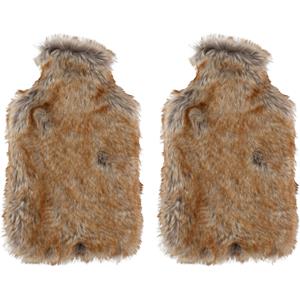 2x Kruiken met dierenvacht hoes beige bruin 2 liter -