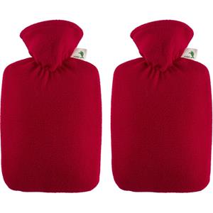 2x Fleece kruiken rood 1,8 liter met hoes -