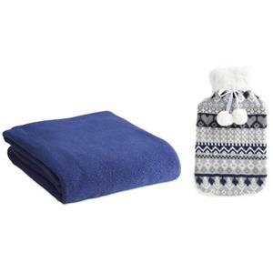 Warm winter pakket blauwe kruik met fleece deken -