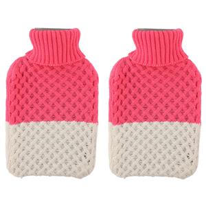 2x kruiken met gebreide hoes roze/beige 2 liter -