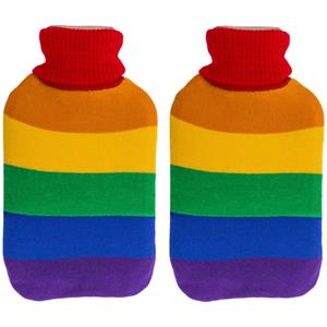 Out of the blue Warmwater kruik - 2x - Pride/regenboog thema kleuren - 2 liter - 18 x cm -