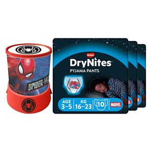 Led Projector Lamp Spiderman en DryNites luierbroekjes boy 3-5 jaar Pakket