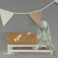 Keuze uit meerdere kleuren badcapes en knuffels, compleet ba Badcape met knuffel Rabbit Richie kraamcadeau met naam