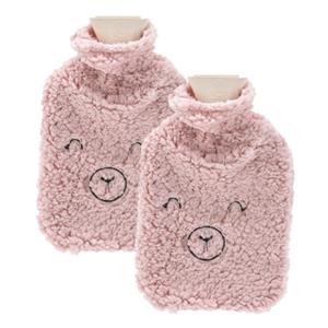 Home & Styling Warmwaterkruik - 2 st - 2 liter - met fleece hoes - biggetje roze -