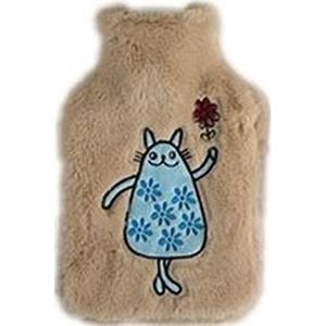 Cosy & Trendy Lichtbruine pluche kruik met blauwe kat/poes 2 liter -