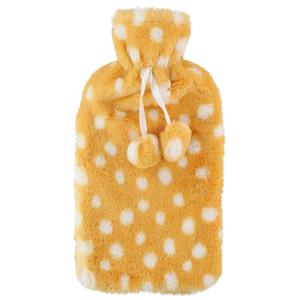 Home & Styling Warmwaterkruik 2 liter met zachte fleece hoes goud/stippen -