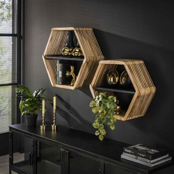 Hoyz Collection  Wandschap Hexagon Teakhout - Set van 2