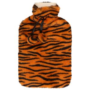 H&S Collection Warmwaterkruik - met zachte dierenprint hoes - oranje/zwart - 1,75L - kruik -