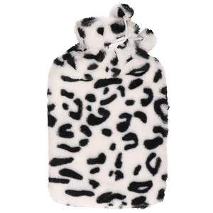 H&S Collection Warmwaterkruik - met zachte dierenprint hoes - wit/zwart - 1,75L - kruik -