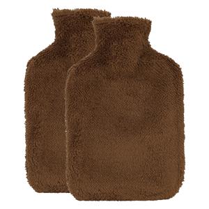 H&S Collection Warmwaterkruik - 2x - met extra zachte hoes - chocolade bruin - 1,75L - kruik -