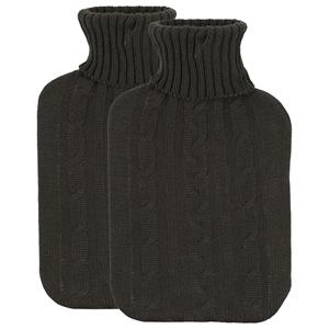 H&S Collection Warmwaterkruik - 2x - met zacht gebreide hoes - donkergrijs - 1,75L - kruik -