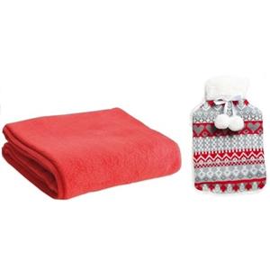 Warm winter pakket rode kruik met fleece deken -