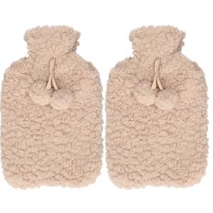 DID Warmwaterkruik - 2x - met zachte pluche hoes - beige - 2L - kruik -