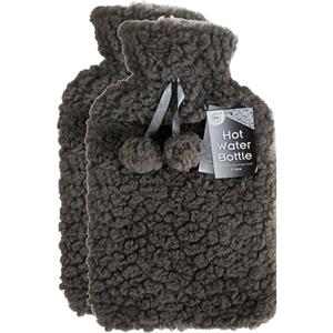 DID Warmwaterkruik - 2x - met zachte pluche hoes - donkergrijs - 2L - kruik -