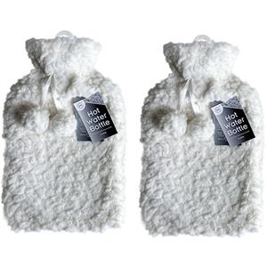 DID Warmwaterkruik - 2x - met zachte pluche hoes - wit - 2L - kruik -