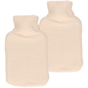 DID Warmwaterkruik met gebreide hoes - 2x - creme wit - 2 liter - heet water kruik -