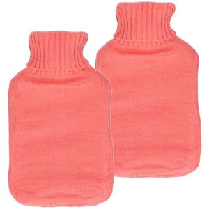 DID Warmwaterkruik met gebreide hoes - 2x - roze - 2 liter - heet water kruik -