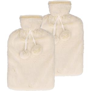 DID Warmwaterkruik - 2x - met zachte pluche hoes - creme wit - 2L - kruik -