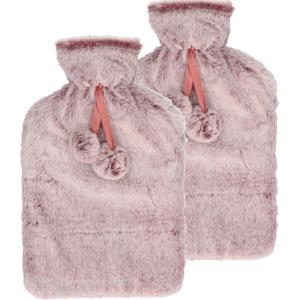 DID Warmwaterkruik - 2x - met zachte pluche hoes - lila paars - 2L - kruik -