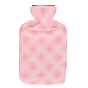 Winter kruik met ruitjes print hoes roze 1,7 liter -