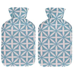 Set van 2x stuks water kruik met fleece hoes lichtblauwe/witte sterren print 1,7 liter -